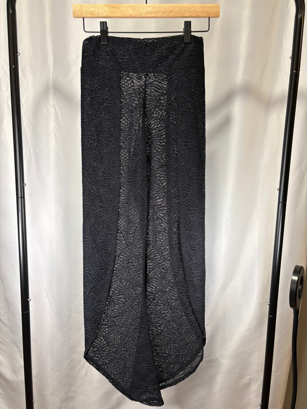 Jala Women’s Black Lace Wide Leg Pants Size S Sheer Boho Yoga